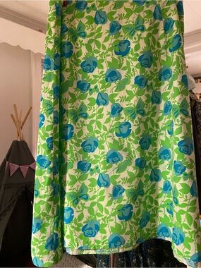 A-Line Floral Midi Skirt in Blue and Green